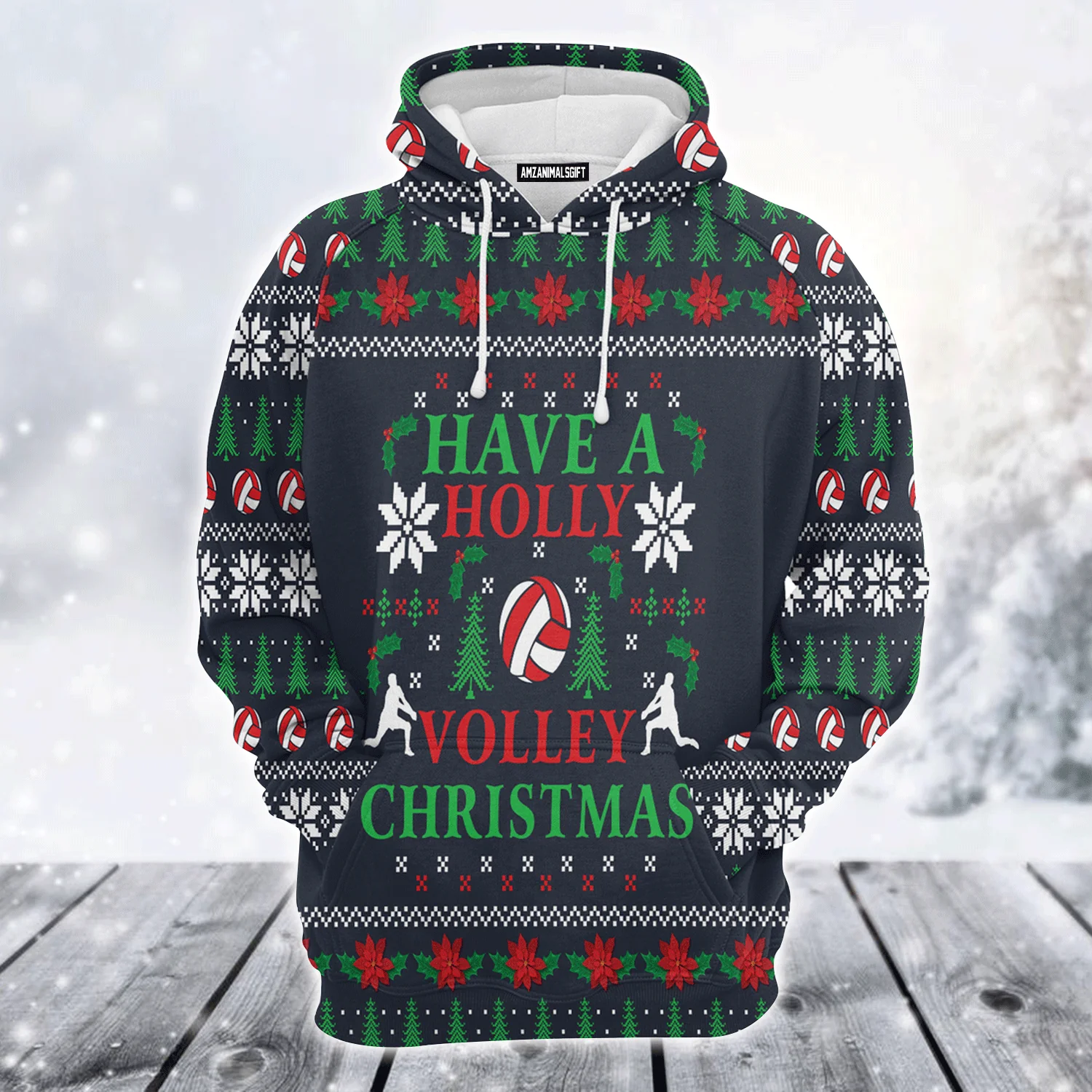 Volleyball Xmas Premium Christmas Hoodie, Have A Holly Volley Christmas Unisex Hoodie For Men & Women - Perfect Gift For Christmas, Volleyball Lovers