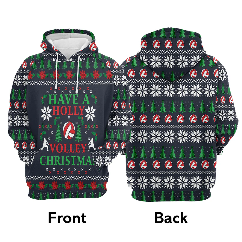 Volleyball Xmas Premium Christmas Hoodie, Have A Holly Volley Christmas Unisex Hoodie For Men & Women - Perfect Gift For Christmas, Volleyball Lovers - Image 4