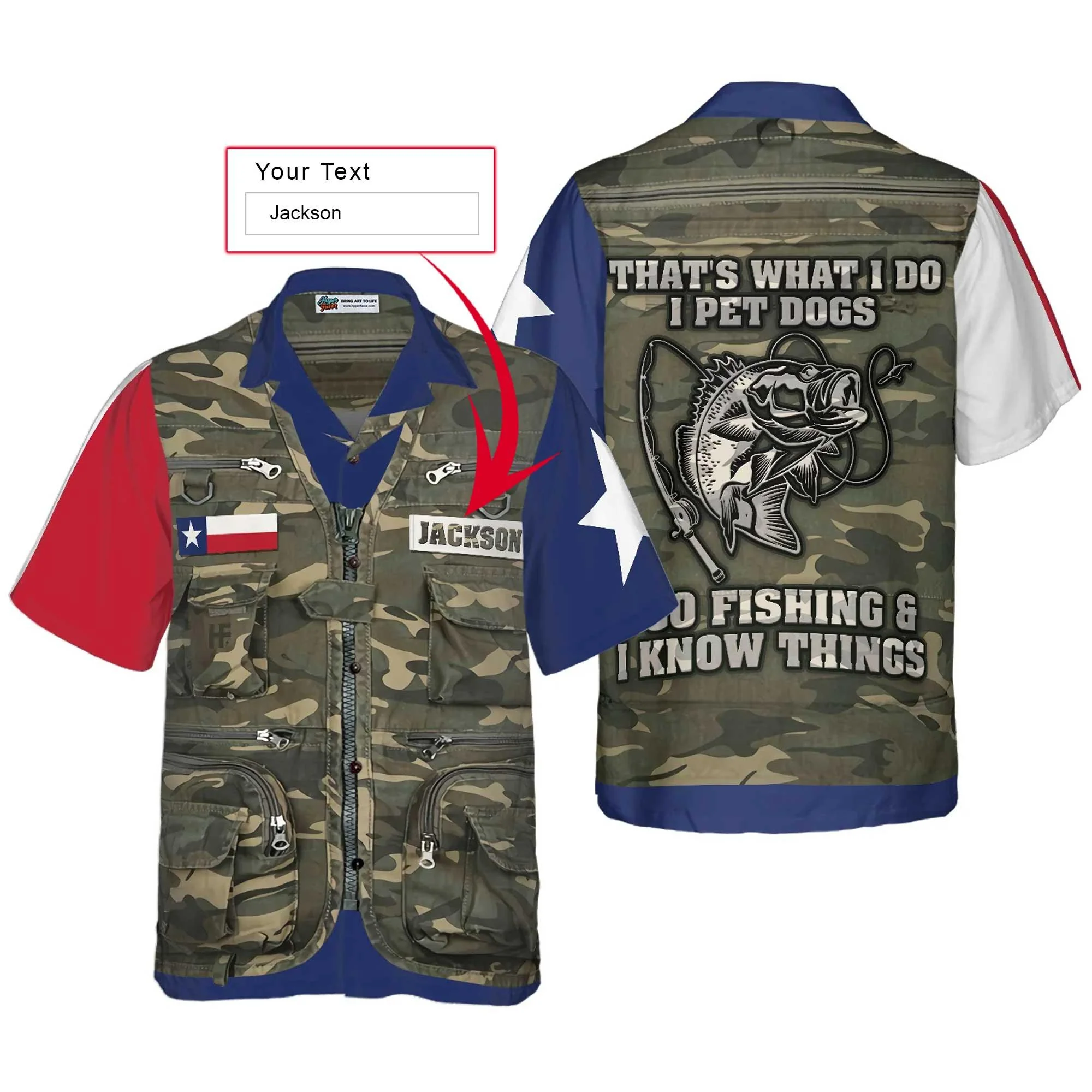 Waistcoat Fishing Texas Hawaiian Shirt Custom Name, That's What I Do I Go Fishing And I Know Thing Shirt, Personalized Aloha Shirt Gift For Men Women - Image 2