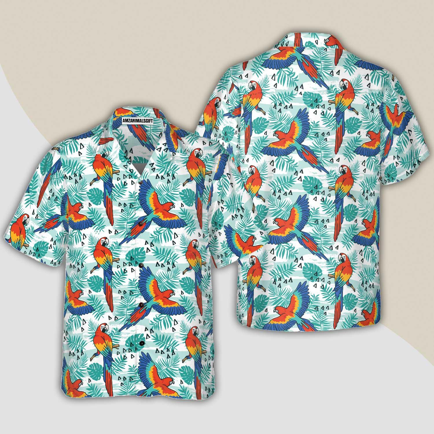 Watercolor Parrot & Palm Leaves Hawaiian Shirt, Colorful Summer Aloha Shirts For Men Women, Perfect Gift For Husband, Wife, Boyfriend, Friend