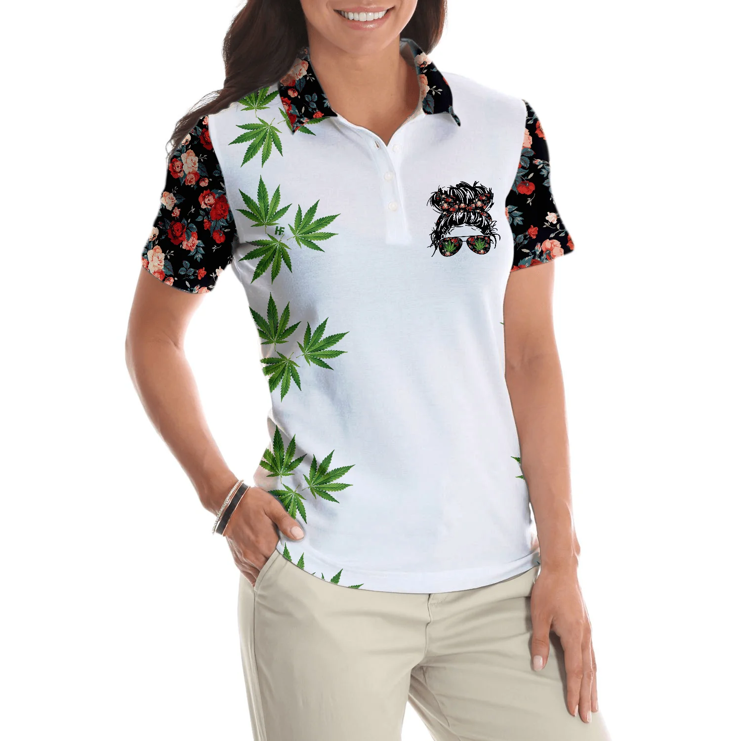 Weekend Forecast Smoking Weed Women Polo Shirt, Floral And Weed Leaf Graphics Women Polo Shirt - Perfect Gift For Female, Ladies, Girls - Image 6