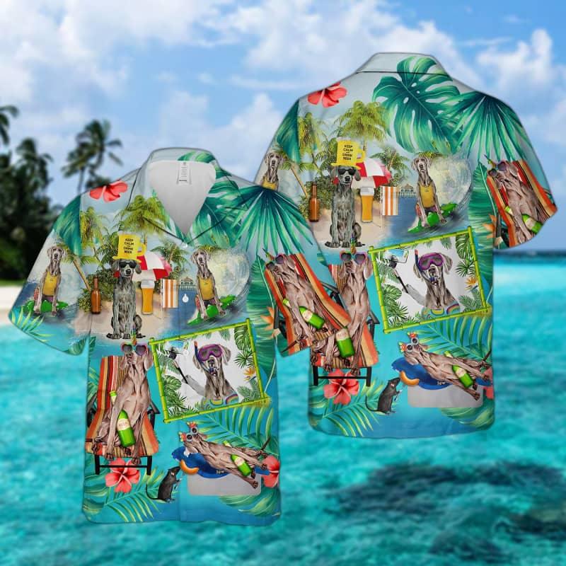 Weimaraner Hawaiian Shirt - Weimaraner Surfing On Beach Hawaiian Shirt For Men - Perfect Gift For Weimaraner Lover, Husband, Boyfriend, Friend, Family