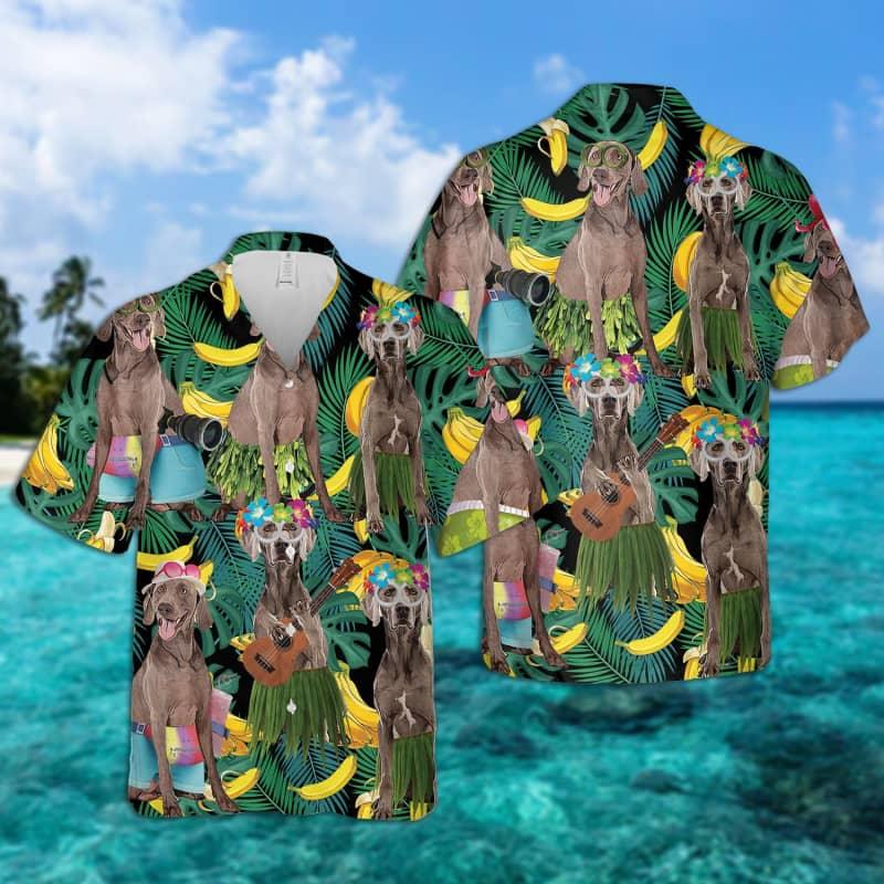 Weimaraner Hawaiian Shirt, Weimaraner Tropical Leaves Hawaiian Shirt For Men - Perfect Gift For Weimaraner Lovers, Husband, Boyfriend, Friend, Family