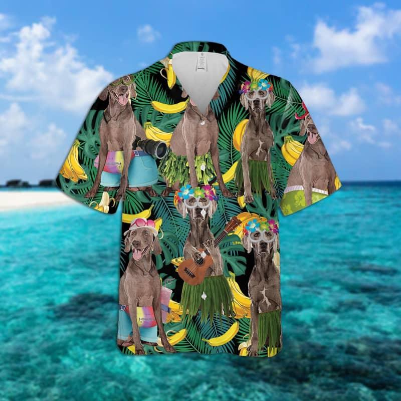 Weimaraner Hawaiian Shirt, Weimaraner Tropical Leaves Hawaiian Shirt For Men - Perfect Gift For Weimaraner Lovers, Husband, Boyfriend, Friend, Family - Image 2