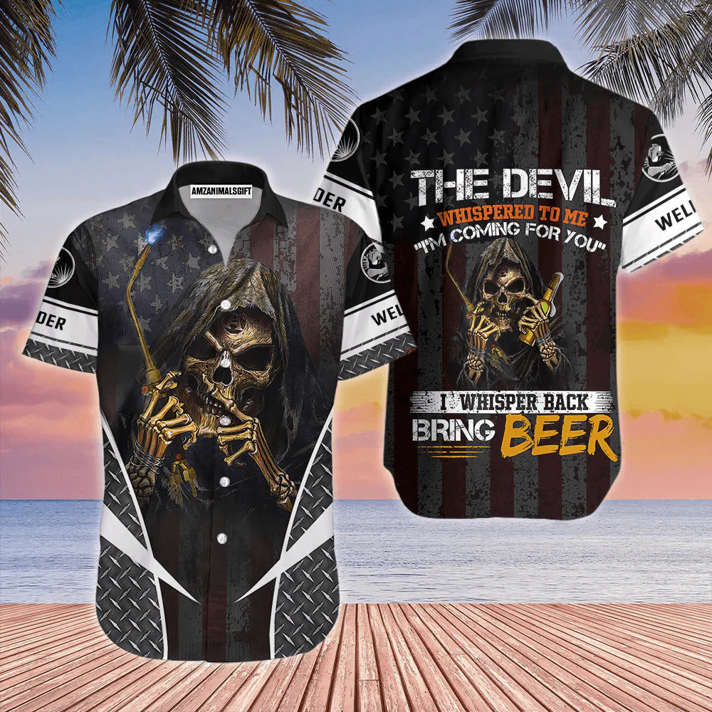 Welder American Flag Patriotic Skull With Beer Aloha Hawaiian Shirts For Men Women, 4th Of July Gift For Summer, Friend, Family, Independence Day - Image 3