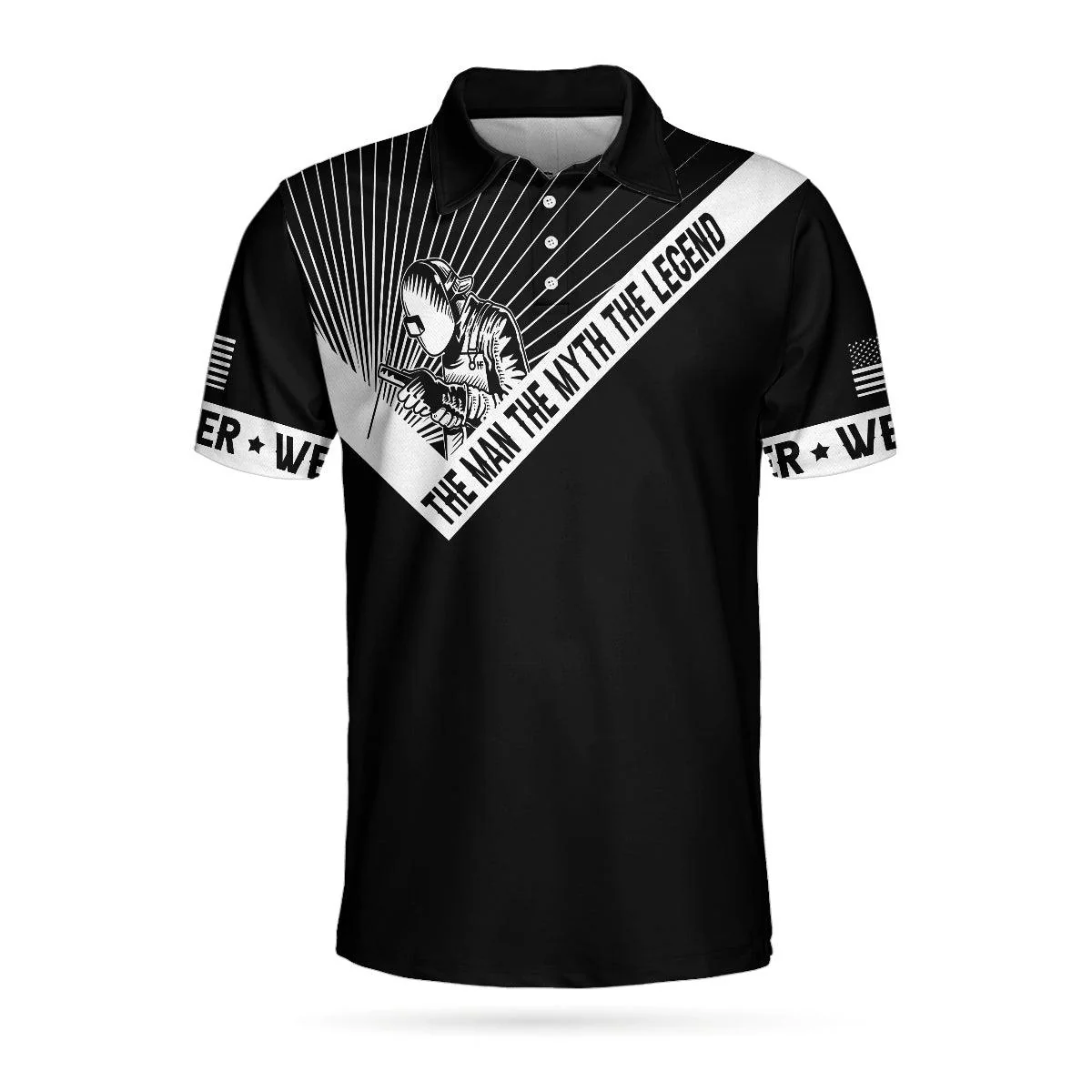 Welder Men Polo Shirt, The Man The Myth The Legend Polo Shirt, Black And White American Flag Welder Shirt - Perfect Gift For Men, Welders - Image 2