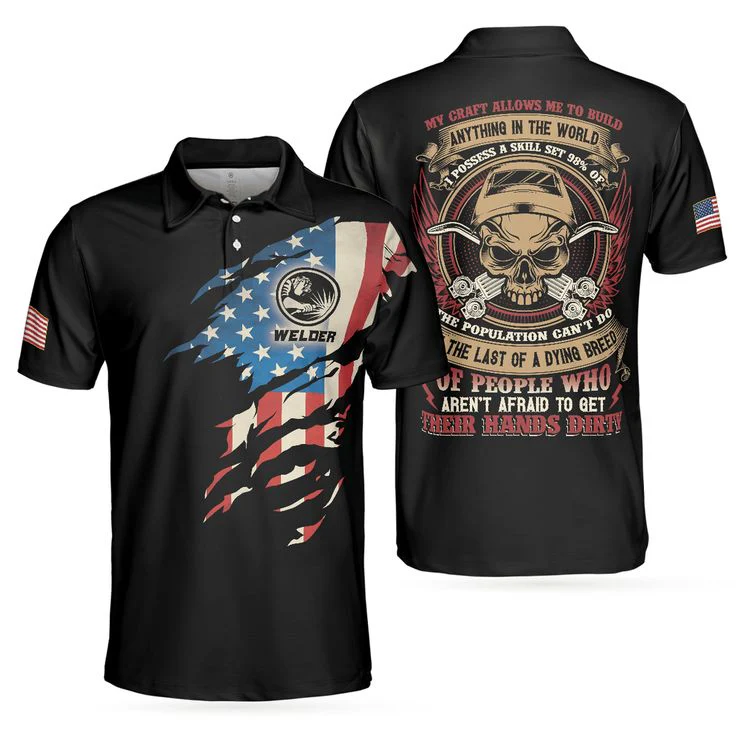 Welder My Craft Allows Me To Build Anything Polo Shirt, Skull American Flag Welder Shirt For Men - Perfect Gift For Men, Welder - Image 2