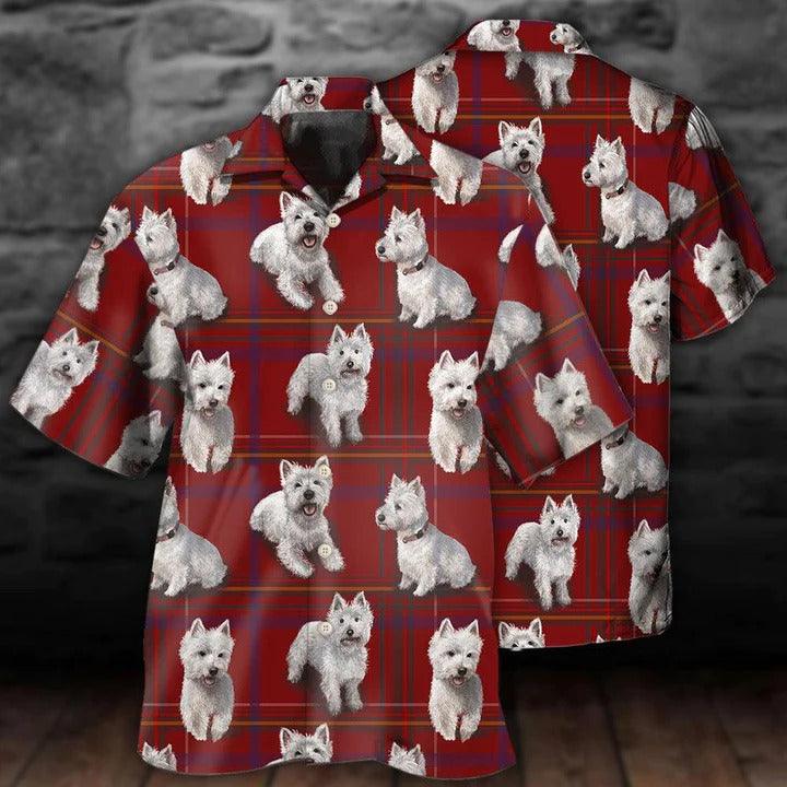 West Highland Terrier Aloha Hawaii Shirt - Dog Lover Red Background Hawaiian Shirt For Summer - Perfect Gift For Dog Lovers, Friend, Family - Image 2