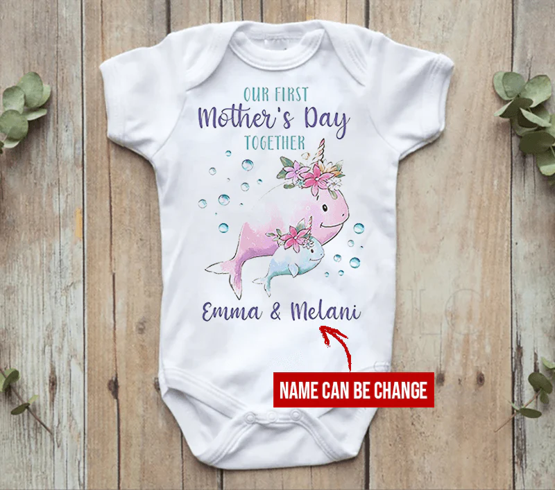 Whale Baby Onesies, Personalized Mother's Day Matching Tee Gift for Mom and Baby Newborn Onesies - Perfect Gift For Baby, Baby Gift Onesie