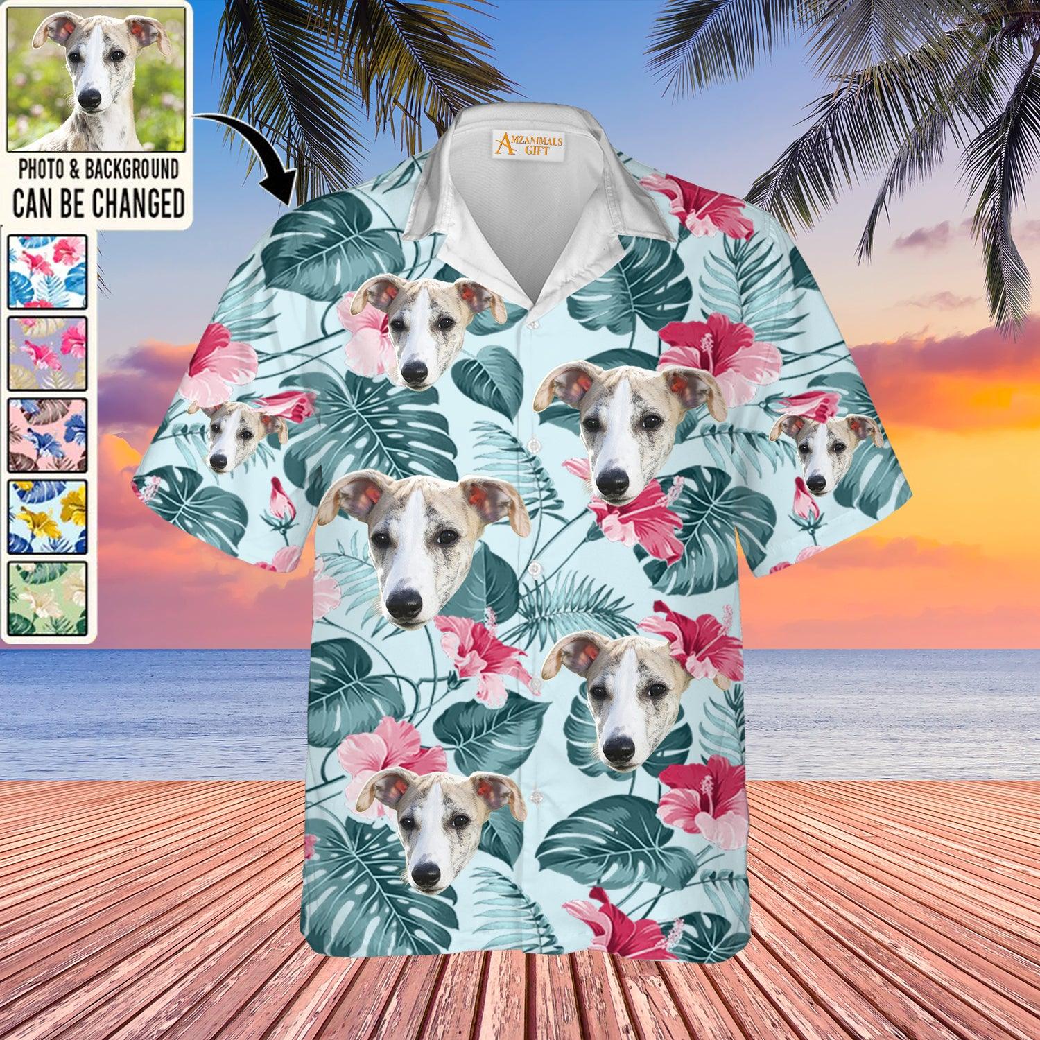 Whippet Custom Face Aloha Hawaiian Shirt With Dog Face - Custom Dog Face Photo With Tropical Pattern Personalized Aloha Hawaiian Shirts