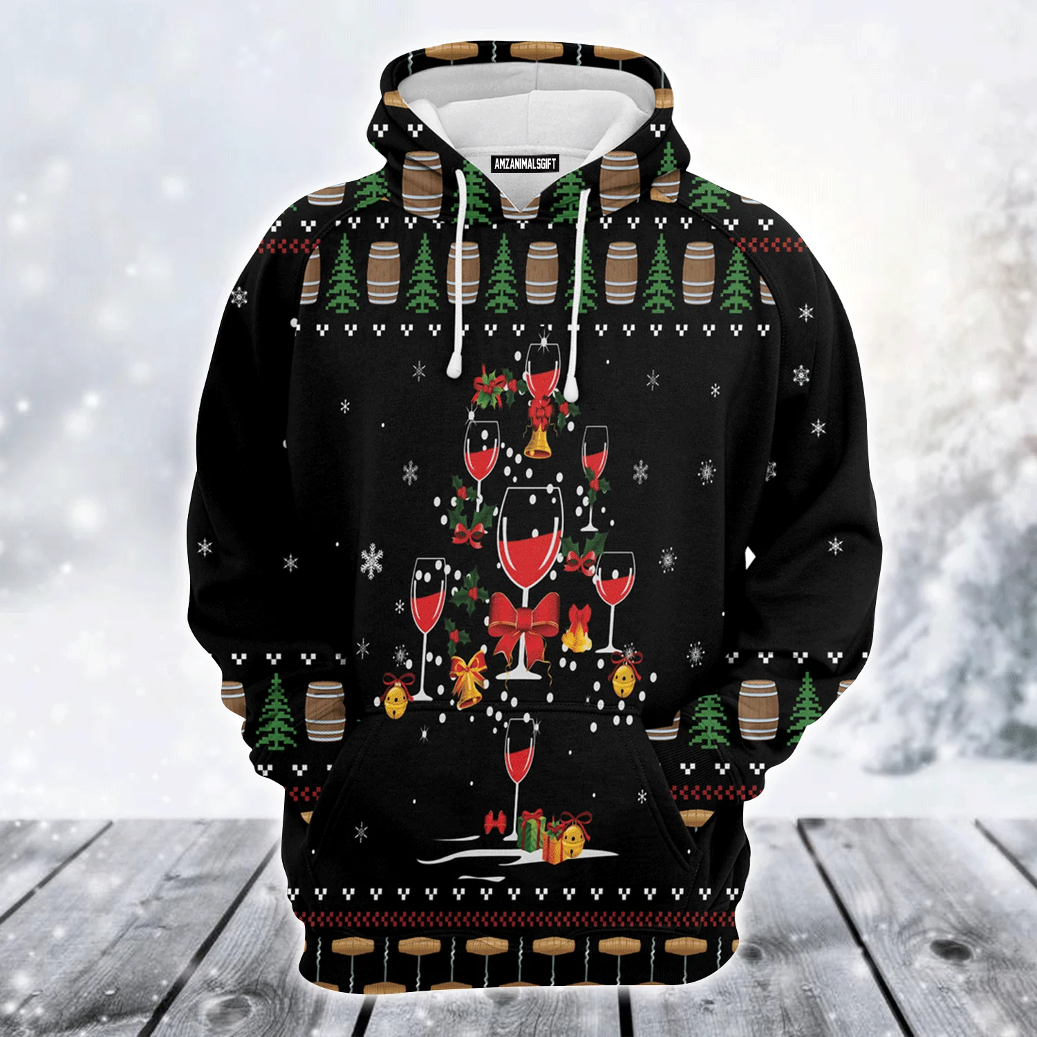 Wine Premium Christmas Hoodie, Red Wine Christmas Tree Unisex Hoodie For Men & Women - Perfect Gift For Christmas, Wine Lover - Image 2