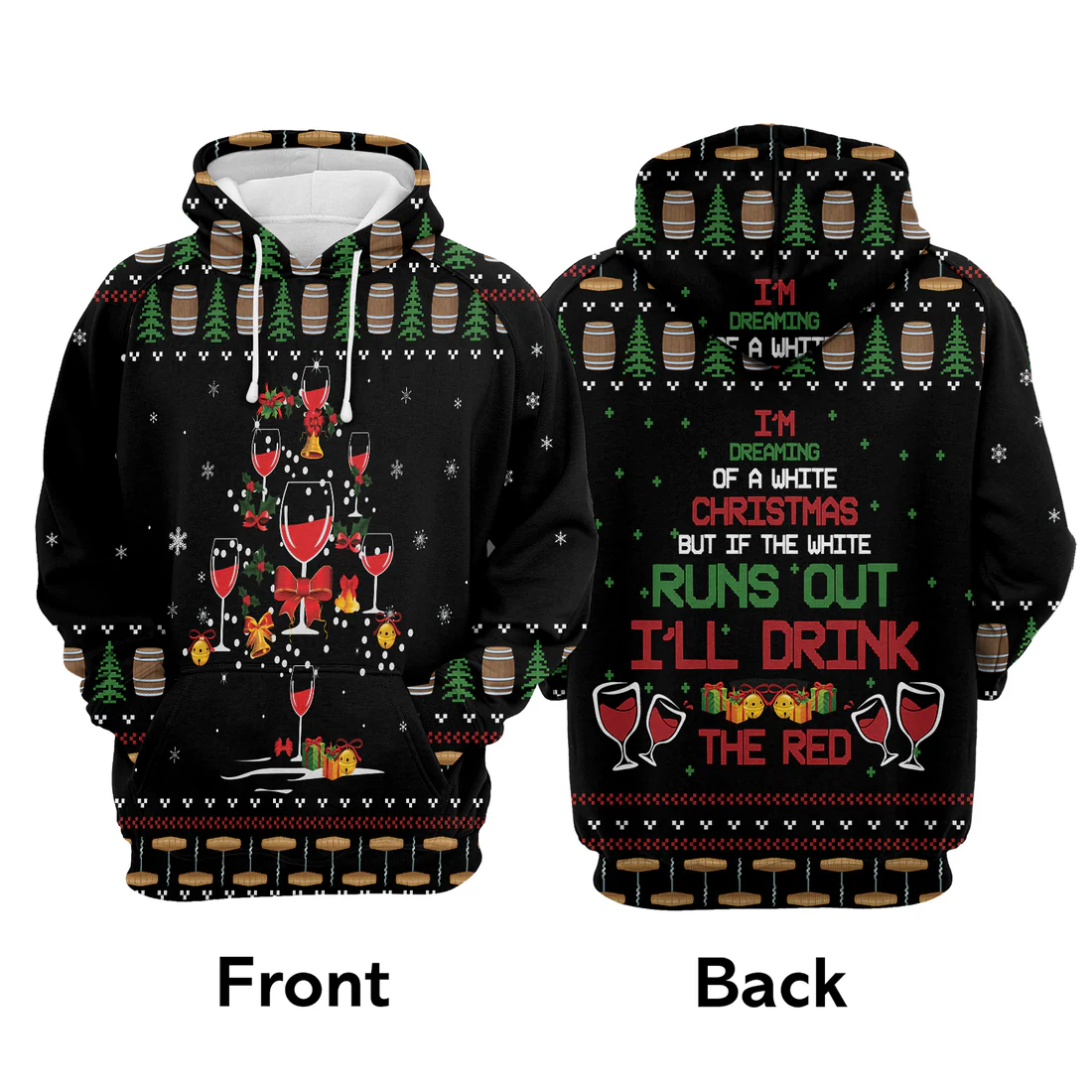 Wine Premium Christmas Hoodie, Red Wine Christmas Tree Unisex Hoodie For Men & Women - Perfect Gift For Christmas, Wine Lover - Image 3