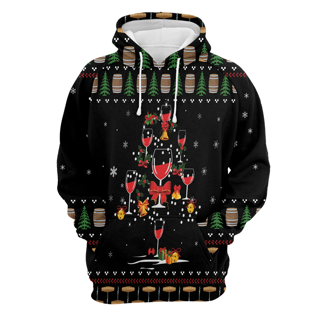 Wine Premium Christmas Hoodie, Red Wine Christmas Tree Unisex Hoodie For Men & Women - Perfect Gift For Christmas, Wine Lover - Image 4