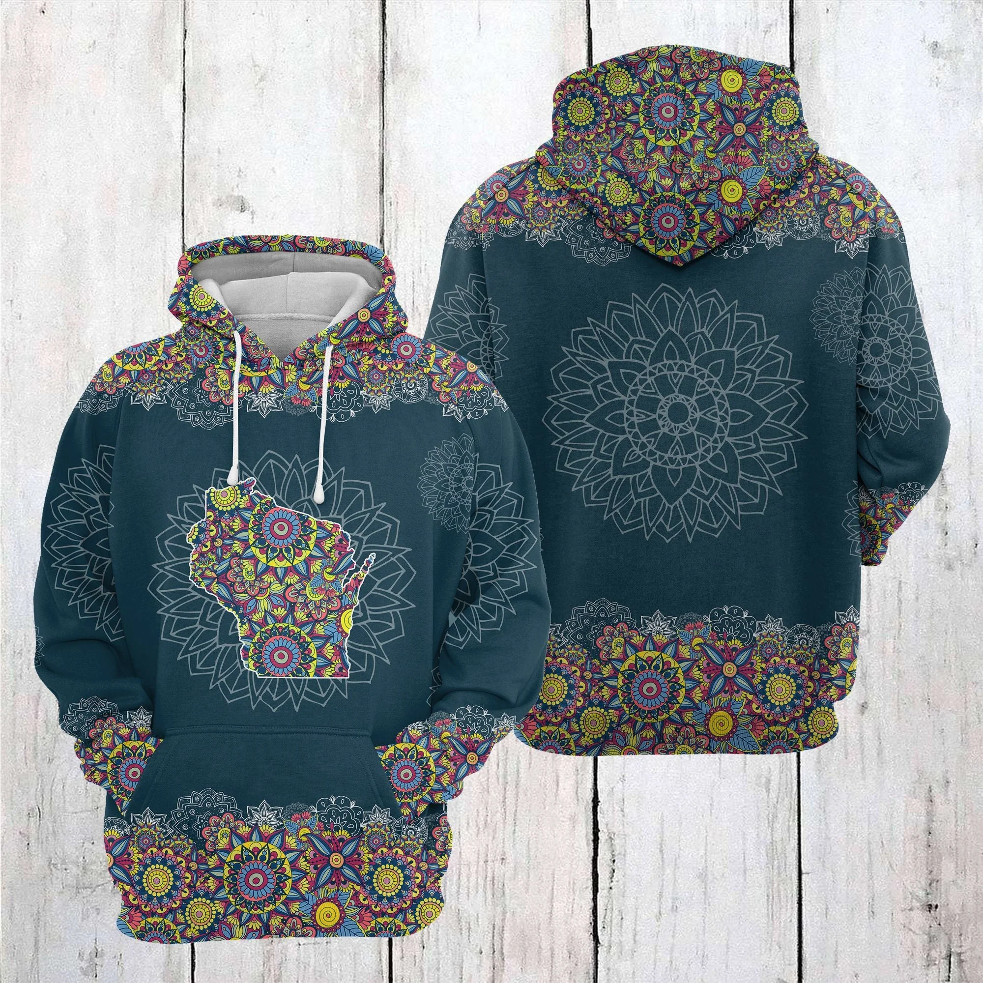 Wisconsin Mandala Awesome Pattern Pullover Premium Hoodie, Perfect Outfit For Men And Women On Christmas New Year Autumn Winter - Image 2