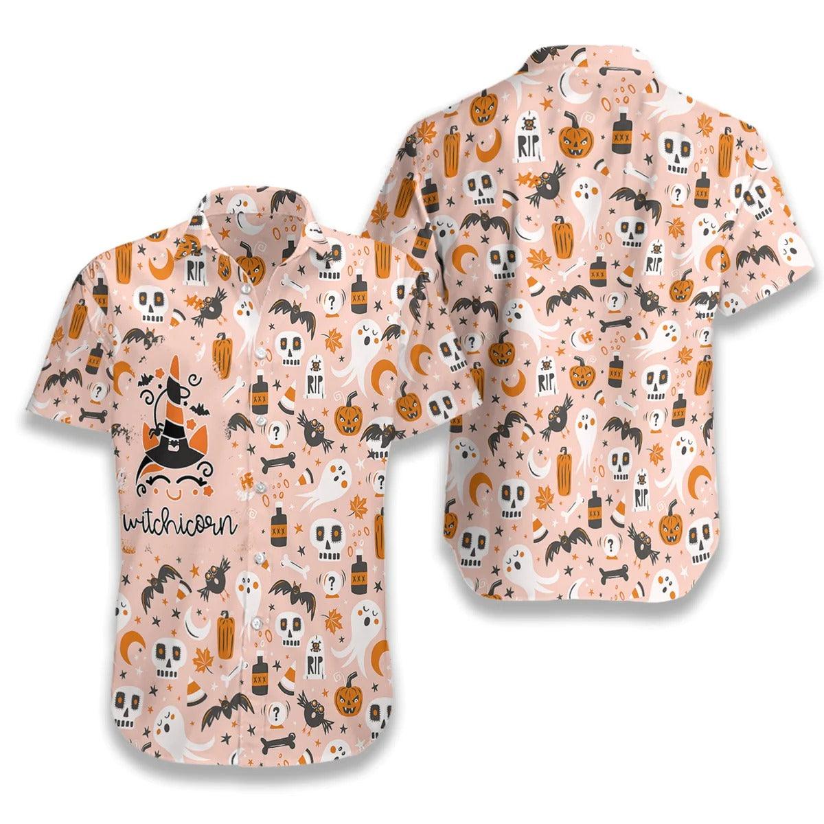 Witchicorn Halloween Unicorn Hawaiian Shirt, Pumpkin And Skull Hawaiian Shirt - Perfect Gift For Lover, Friend, Family