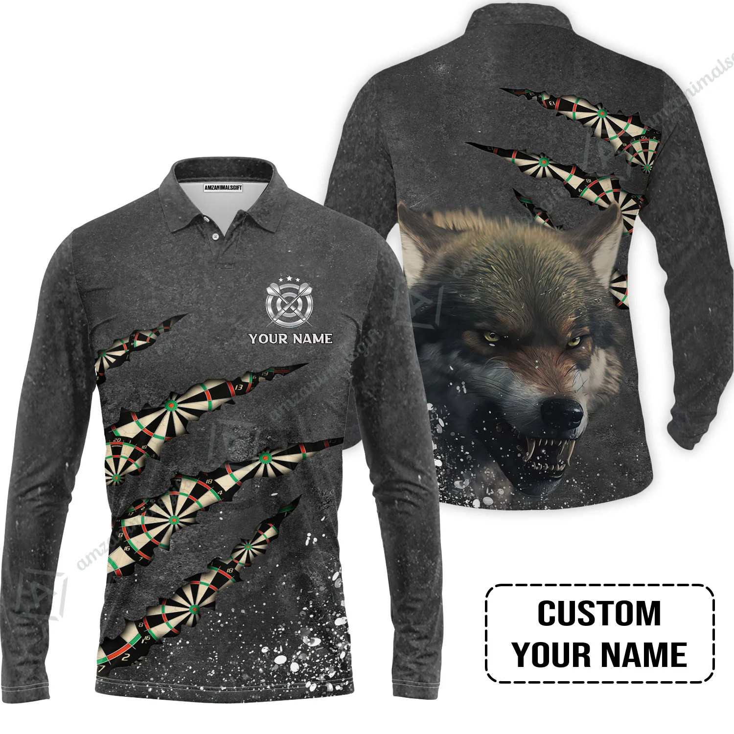 Wolf And Darts Custom Name Men Polo Shirt, Darts Paint Splash Personalized Men Polo Shirt - Image 3