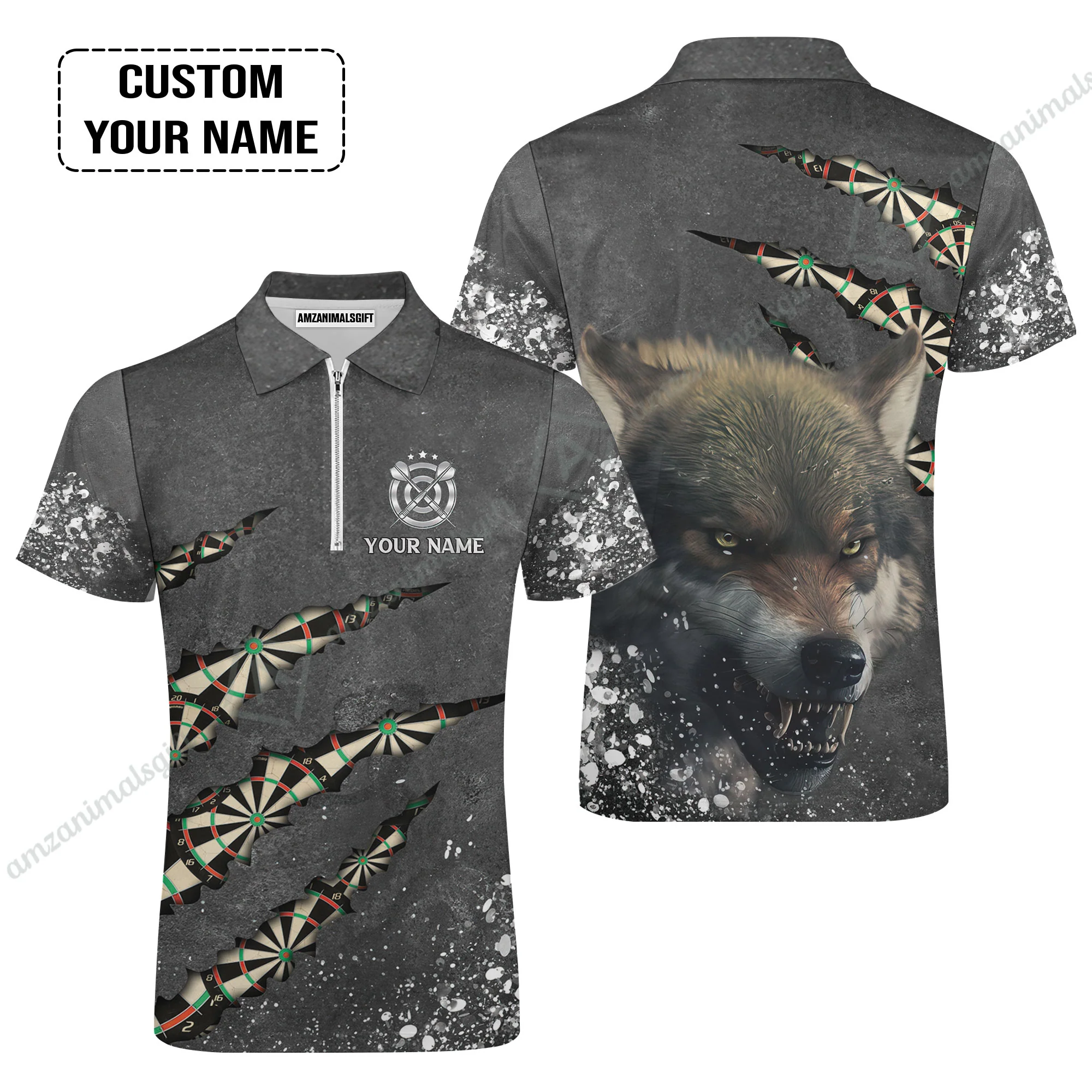 Wolf And Darts Custom Name Men Polo Shirt, Darts Paint Splash Personalized Men Polo Shirt - Image 4