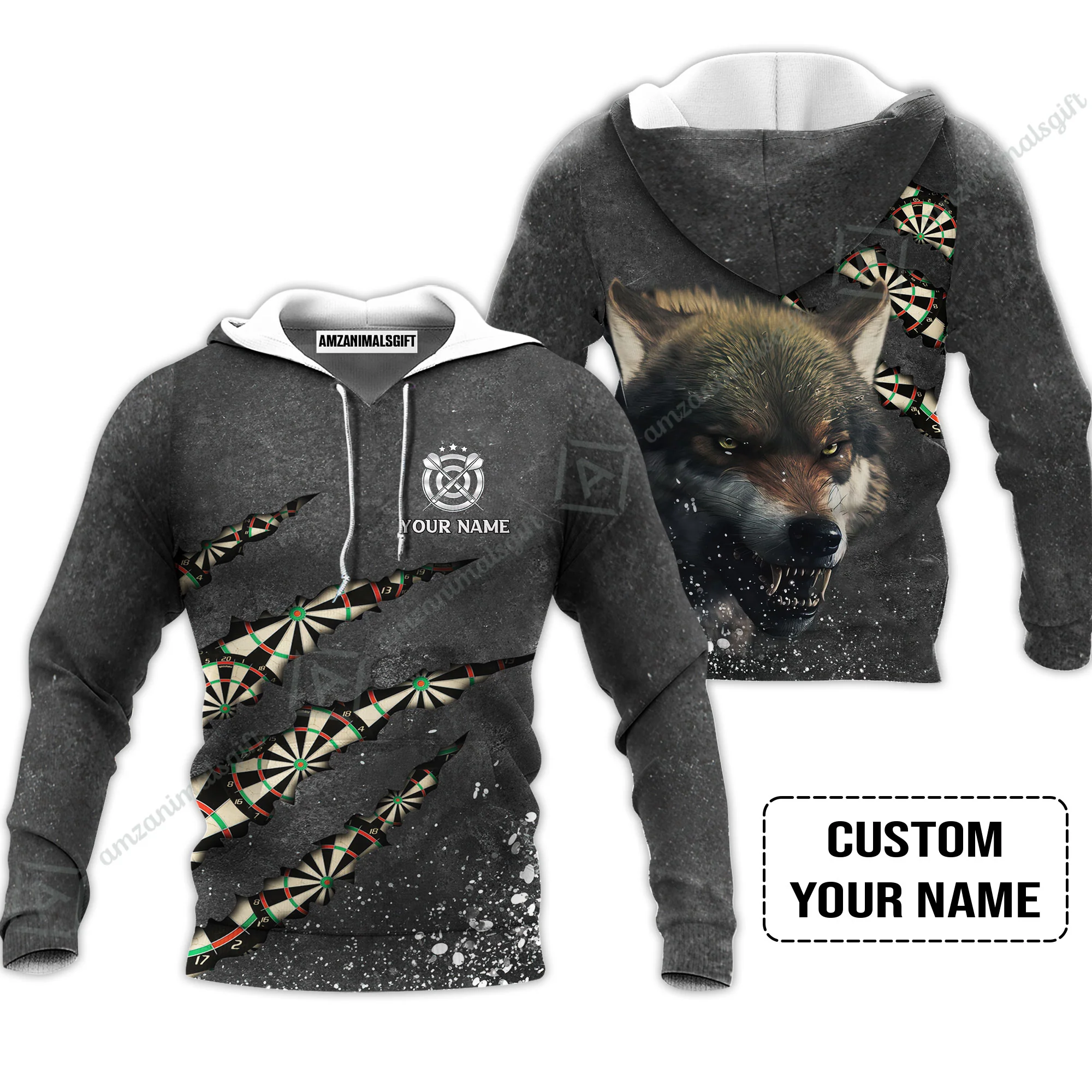 Wolf And Darts Custom Name Men Polo Shirt, Darts Paint Splash Personalized Men Polo Shirt - Image 5