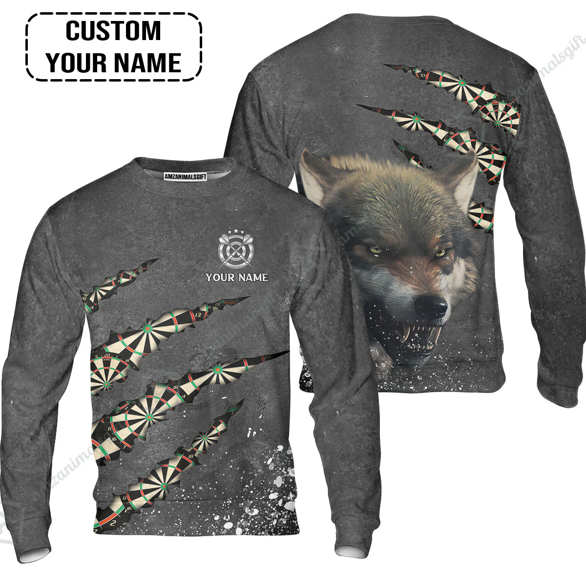 Wolf And Darts Custom Name Men Polo Shirt, Darts Paint Splash Personalized Men Polo Shirt - Image 6