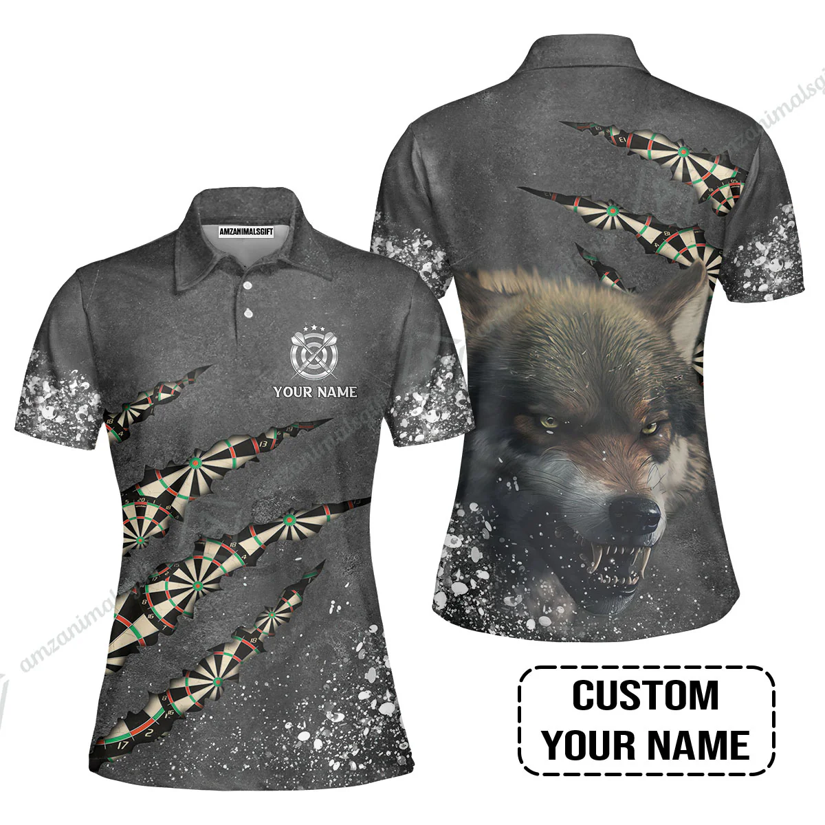 Wolf And Darts Custom Name Men Polo Shirt, Darts Paint Splash Personalized Men Polo Shirt - Image 7
