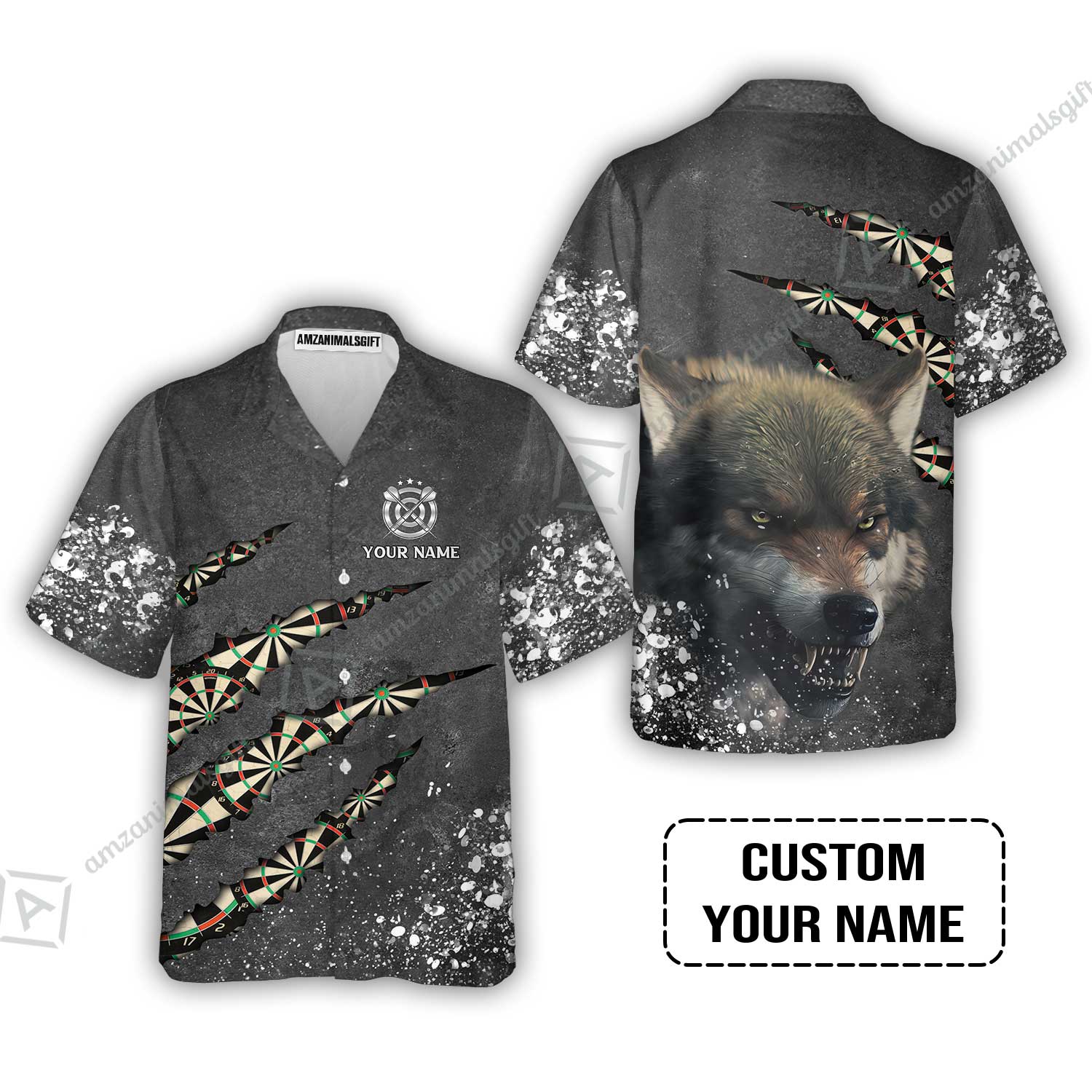 Wolf And Darts Custom Name Men Polo Shirt, Darts Paint Splash Personalized Men Polo Shirt - Image 8