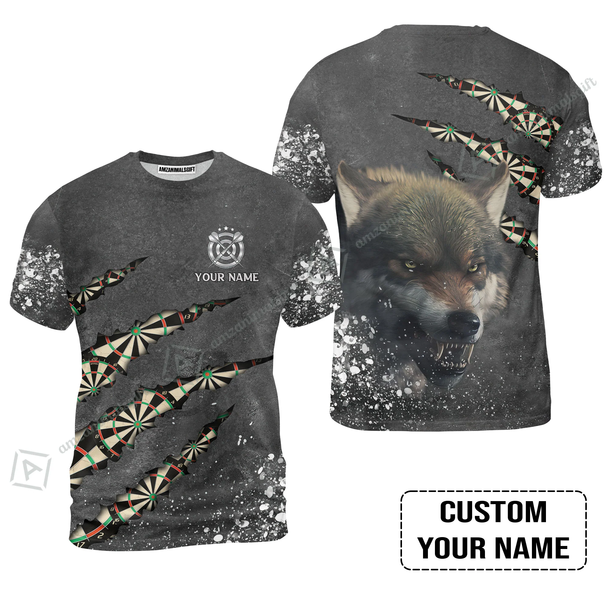 Wolf And Darts Custom Name Men Polo Shirt, Darts Paint Splash Personalized Men Polo Shirt - Image 9