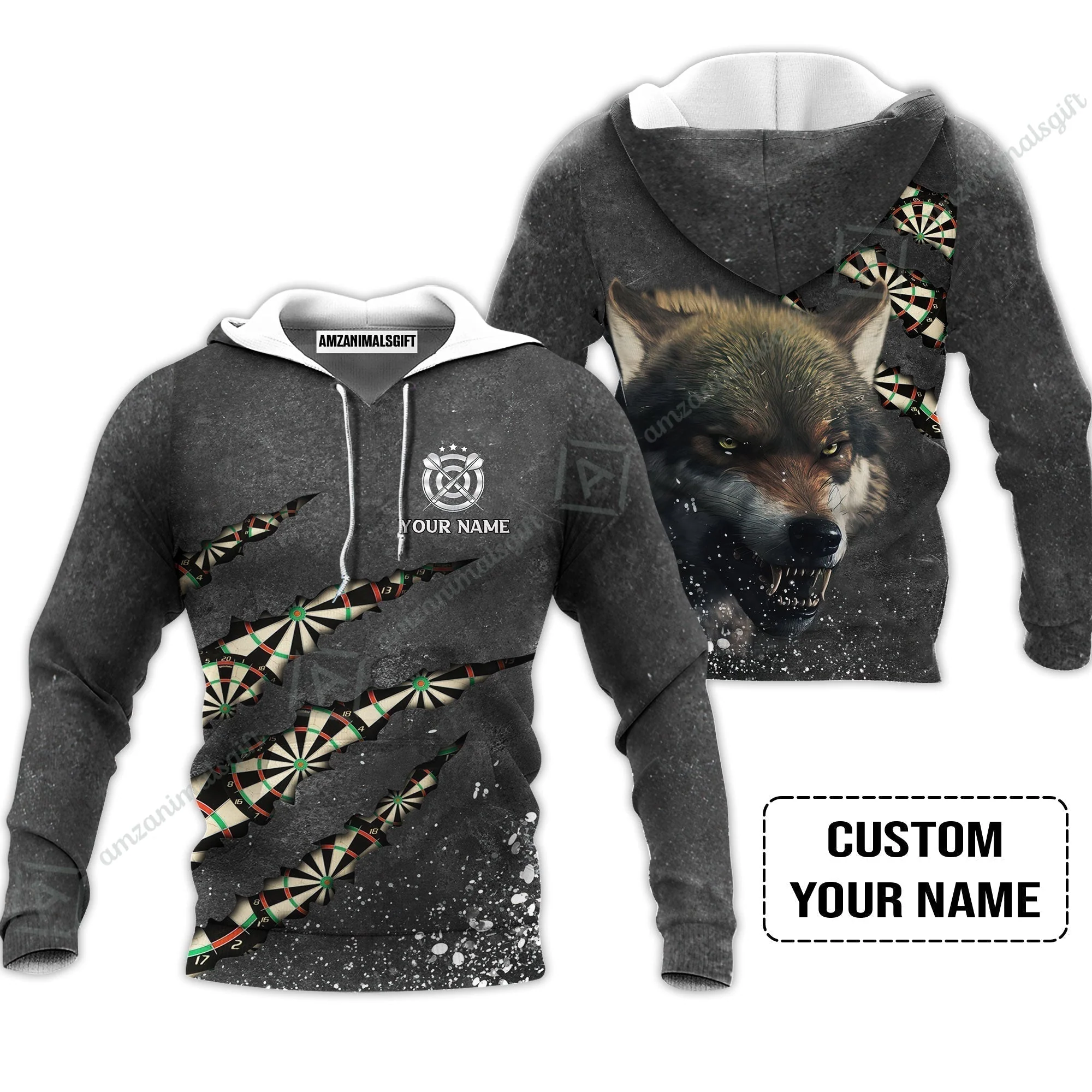 Wolf And Darts Custom Name T-Shirt, Darts Paint Splash Personalized T-Shirt - Image 6