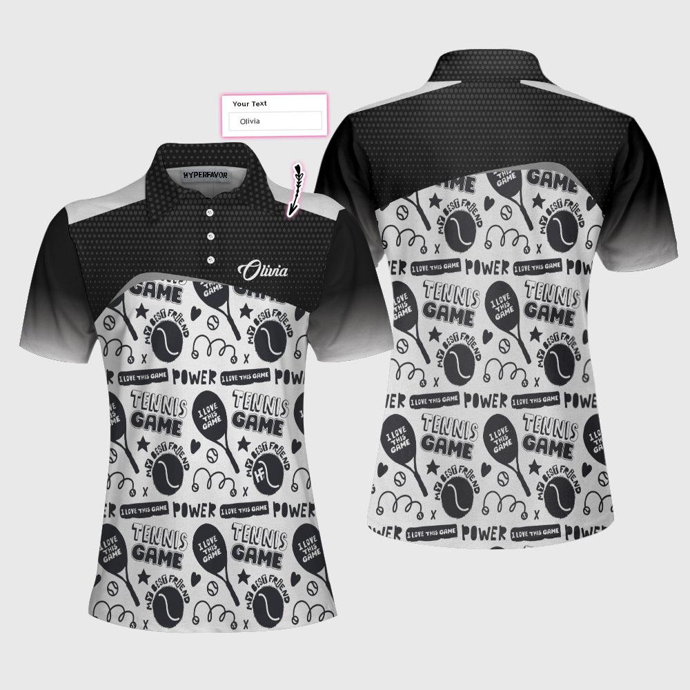 Women Tennis Polo Shirts - Black And White I Love Tennis Game Custom Women Polo Shirts
