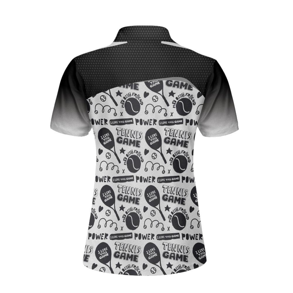 Women Tennis Polo Shirts - Black And White I Love Tennis Game Custom Women Polo Shirts - Image 3