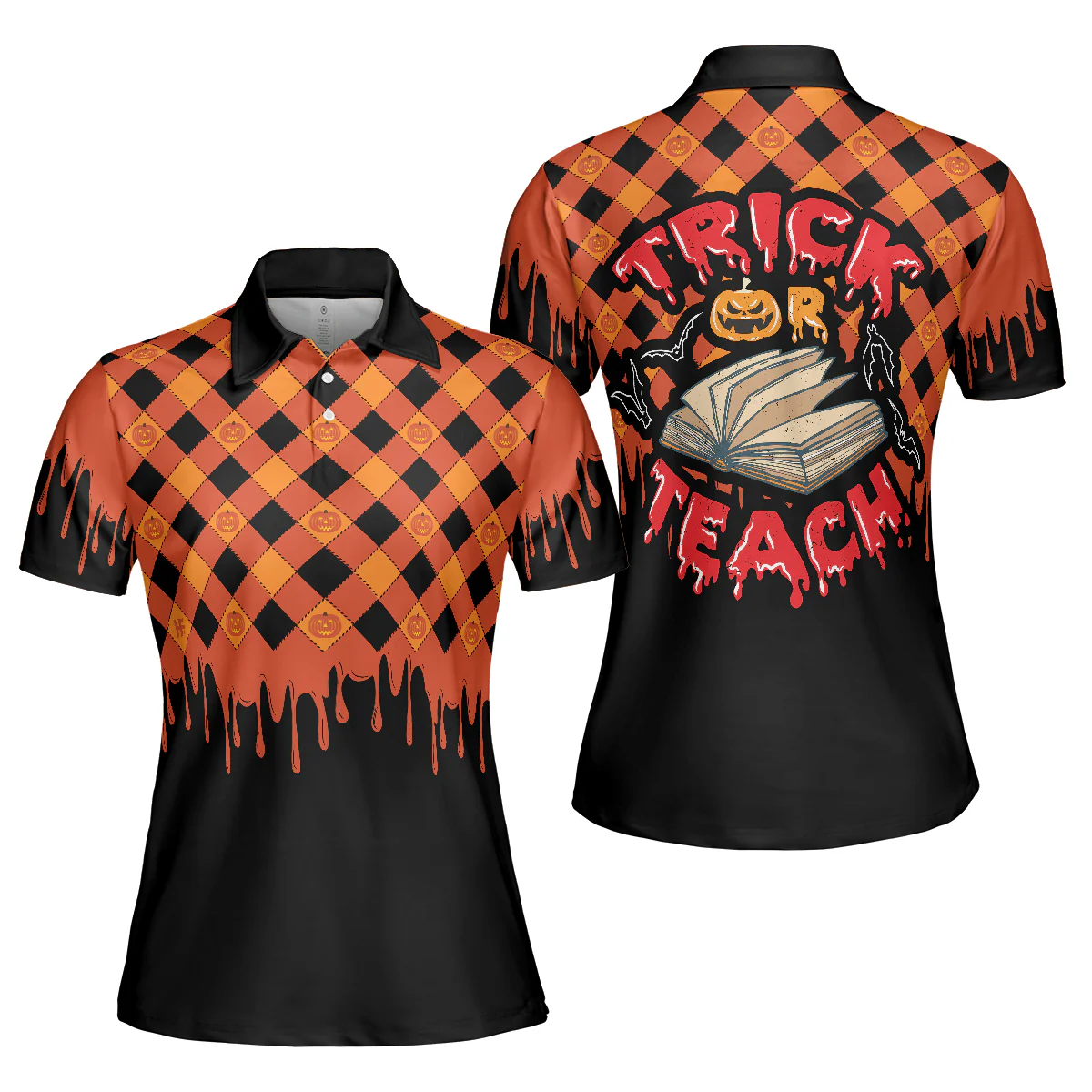 Womens Teacher Polo Shirt - Trick or Teach Women Polo Shirt, Halloween Shirt For Women - Perfect Gift For Women - Image 2