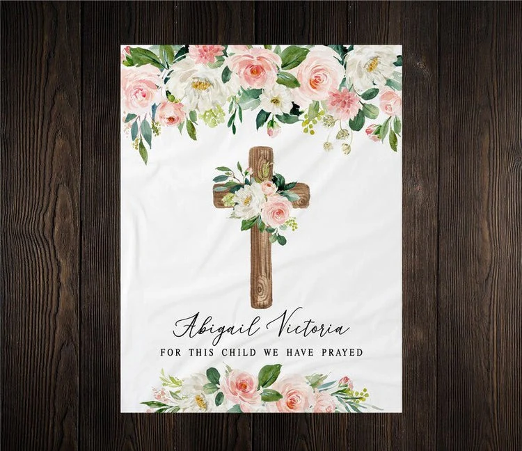 Wooden Cross Floral Baby Milestone Blanket With Customized Name For Baby Girl Nursery, Daughter, Granddaughter, Month Gifts - Image 2