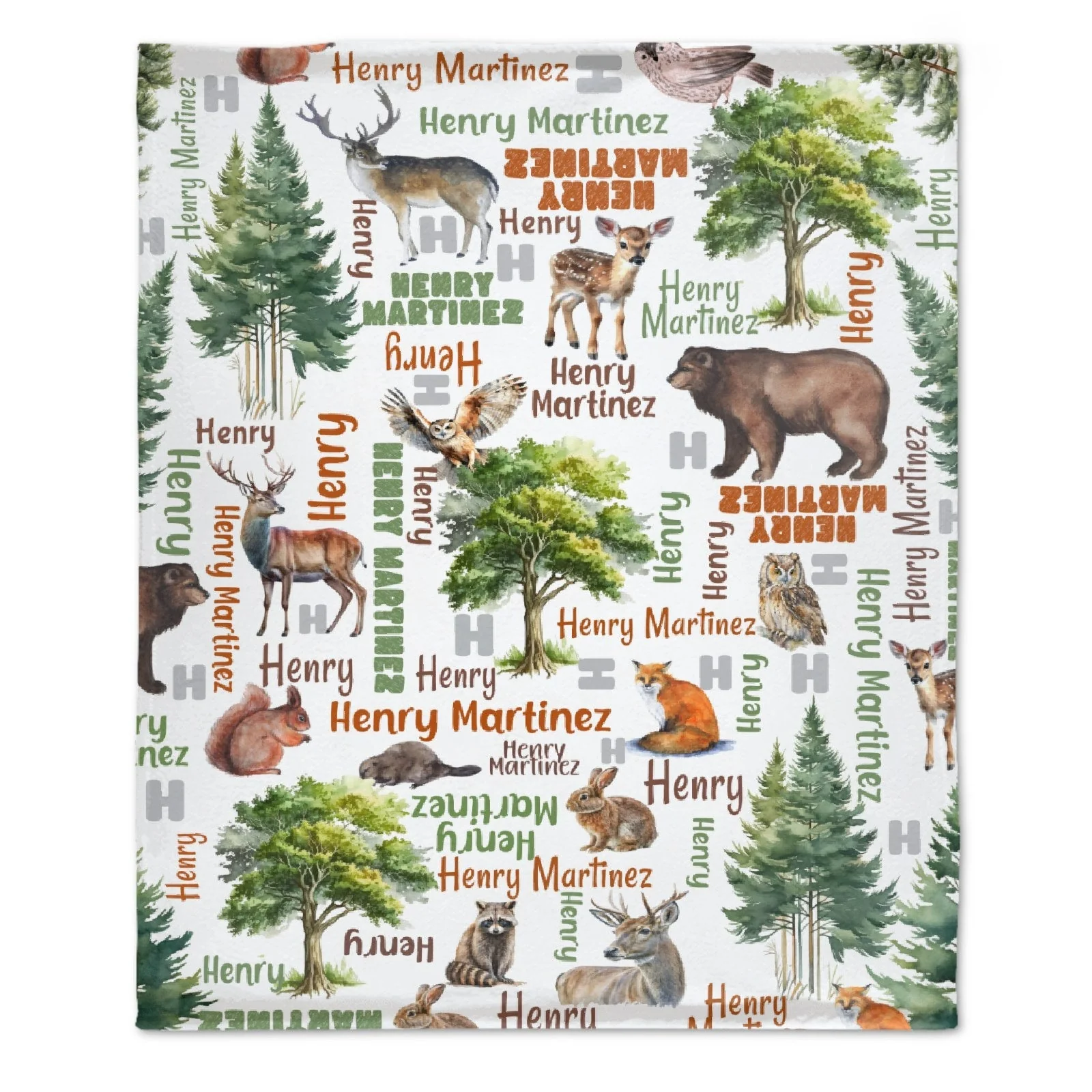 Woodland Forest Baby Kids Blanket With Personalized Name For Baby Nursery, Son, Daughter, Granddaughter, Grandson - Image 2