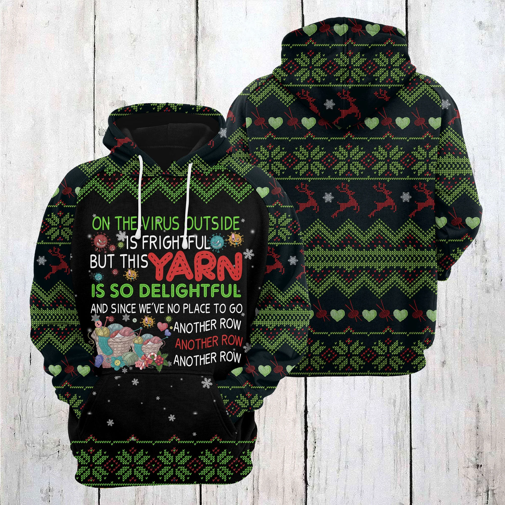 Yarn Christmas Pullover Premium Hoodie On the Virus Outside Is Frightful, Perfect Outfit For Men And Women On Christmas New Year Autumn Winter - Image 2