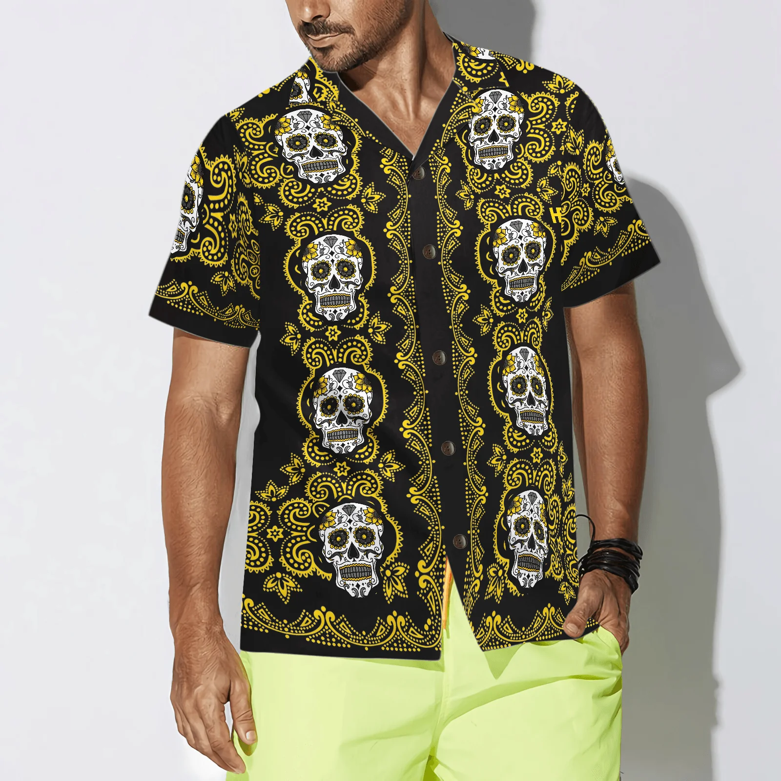 Yellow Sugar Skull Aloha Hawaiian Shirt For Summer, Colorful Shirt For Men Women, Perfect Gift For Friend, Team, Family - Image 5