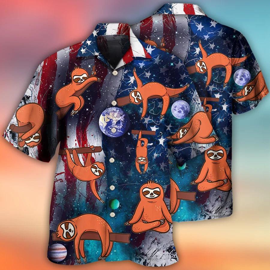 Yoga Aloha Hawaiian Shirt, Yoga Sloth Cute Hawaiian Shirt For Summer, Yoga American Flag Aloha Shirt - Perfect Gift For Men, Women, Yoga Lover, Friend