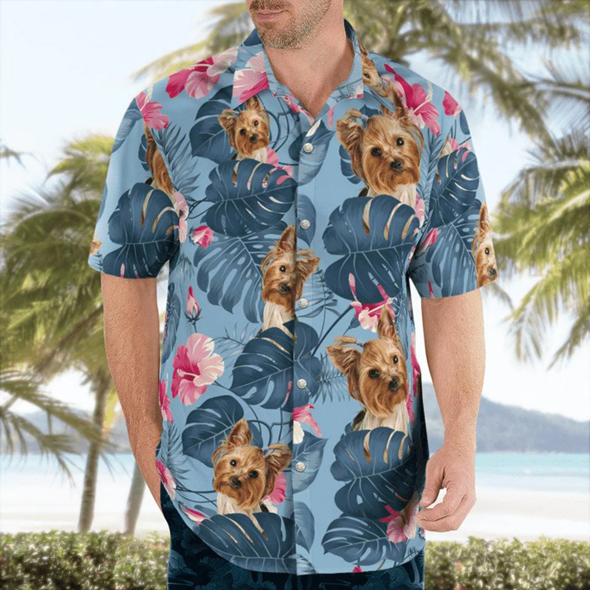 Yorkshire Aloha Hawaiian Shirt, Yorkie Tropical Floral Pattern Aloha Shirt For Summer, Yorkie Hawaiian Shirt - Perfect Gift For Men, Women, Dog Lover - Image 3