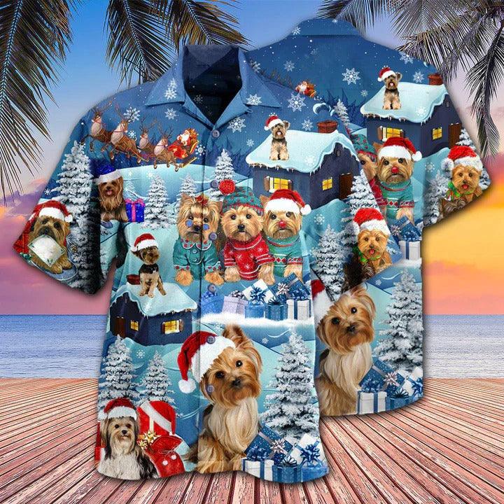 Yorkshire Terrier Aloha Hawaii Shirt - Yorkshire Terrier Through The Snow Merry Christmas Hawaiian Shirt For Summer - Perfect Gift For Dog Lovers, Friend, Family