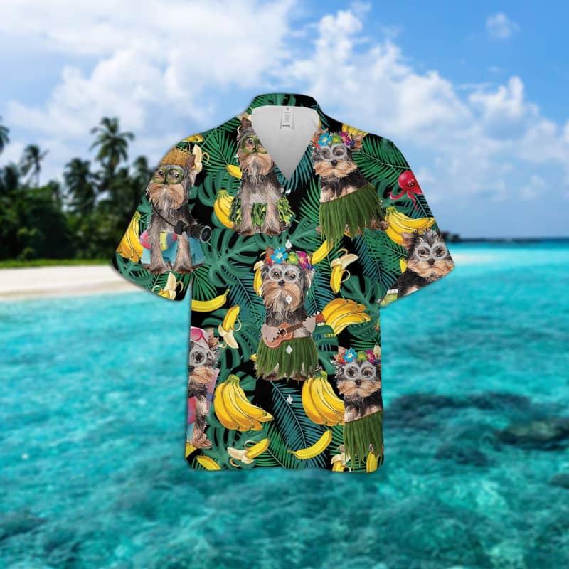 Yorkshire Terrier Hawaiian Shirt, Tropical Summer Leaves Hawaiian Shirt For Men - Perfect Gift For Yorkie Lovers, Husband, Boyfriend, Friend, Family
