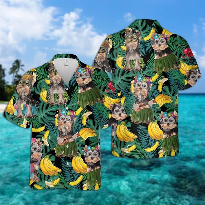 Yorkshire Terrier Hawaiian Shirt, Tropical Summer Leaves Hawaiian Shirt For Men - Perfect Gift For Yorkie Lovers, Husband, Boyfriend, Friend, Family - Image 2