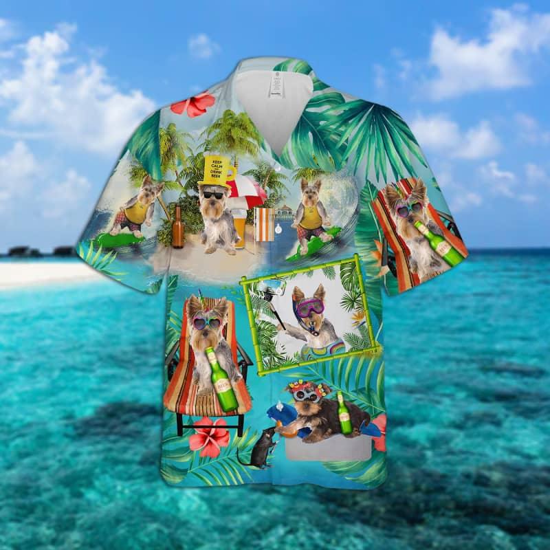 Yorkshire Terrier Hawaiian Shirt, Yorkie Surfing On Beach Aloha Shirt - Perfect Gift For Yorkshire Terrier Lovers, Husband, Boyfriend, Friend, Family - Image 2