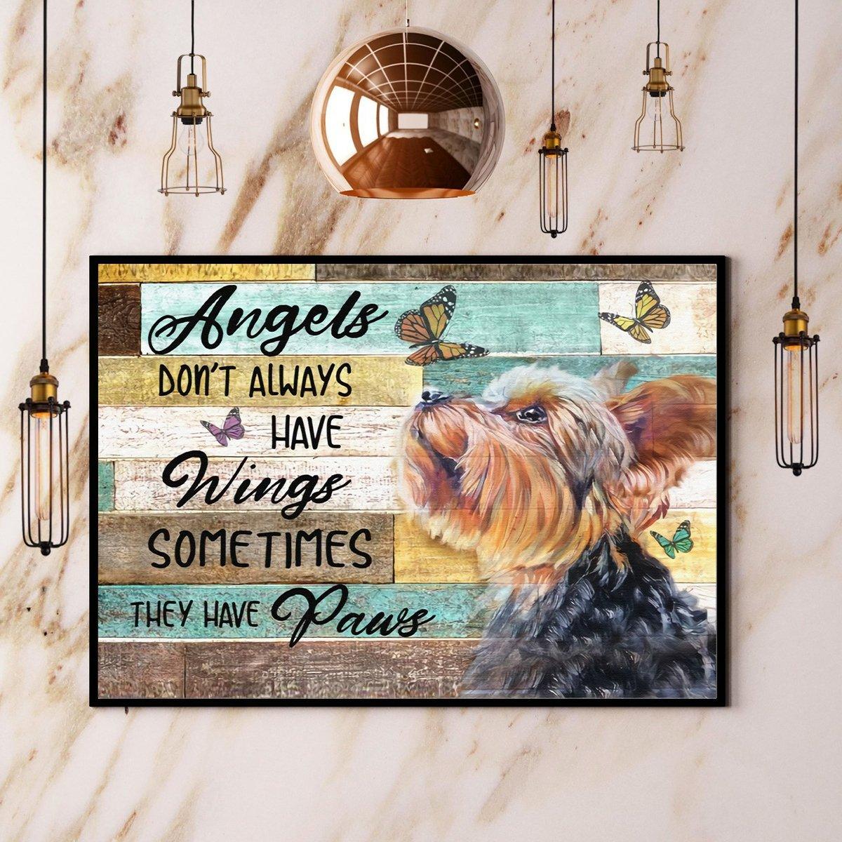 Yorkshire Terrier Landscape Canvas - Angels Don’t Always Have Wings Sometimes They Have Paus - Gift For Husband, Wife, Friends, Lovers Dog Landscape Canvas Prints