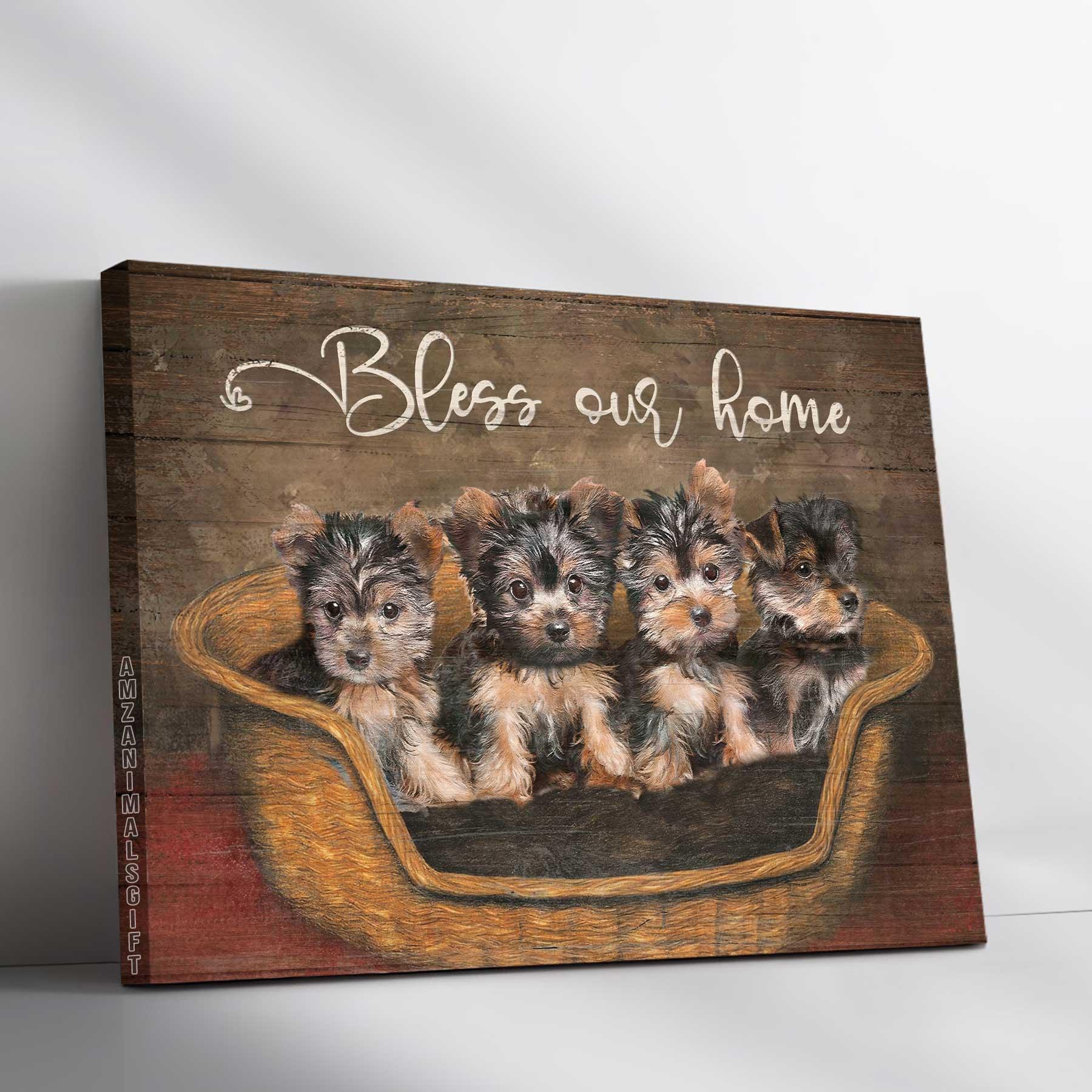 Yorkshire Terrier Landscape Premium Wrapped Canvas- Little Yorkshire Terriers Canvas- Bless Our Home Dogs Landscape Canvas Prints - Gift For Dog Lover